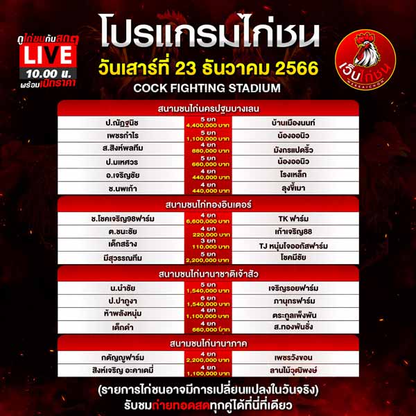 ถ่ายทอดสด ไก่ชน สนามนานาภาค